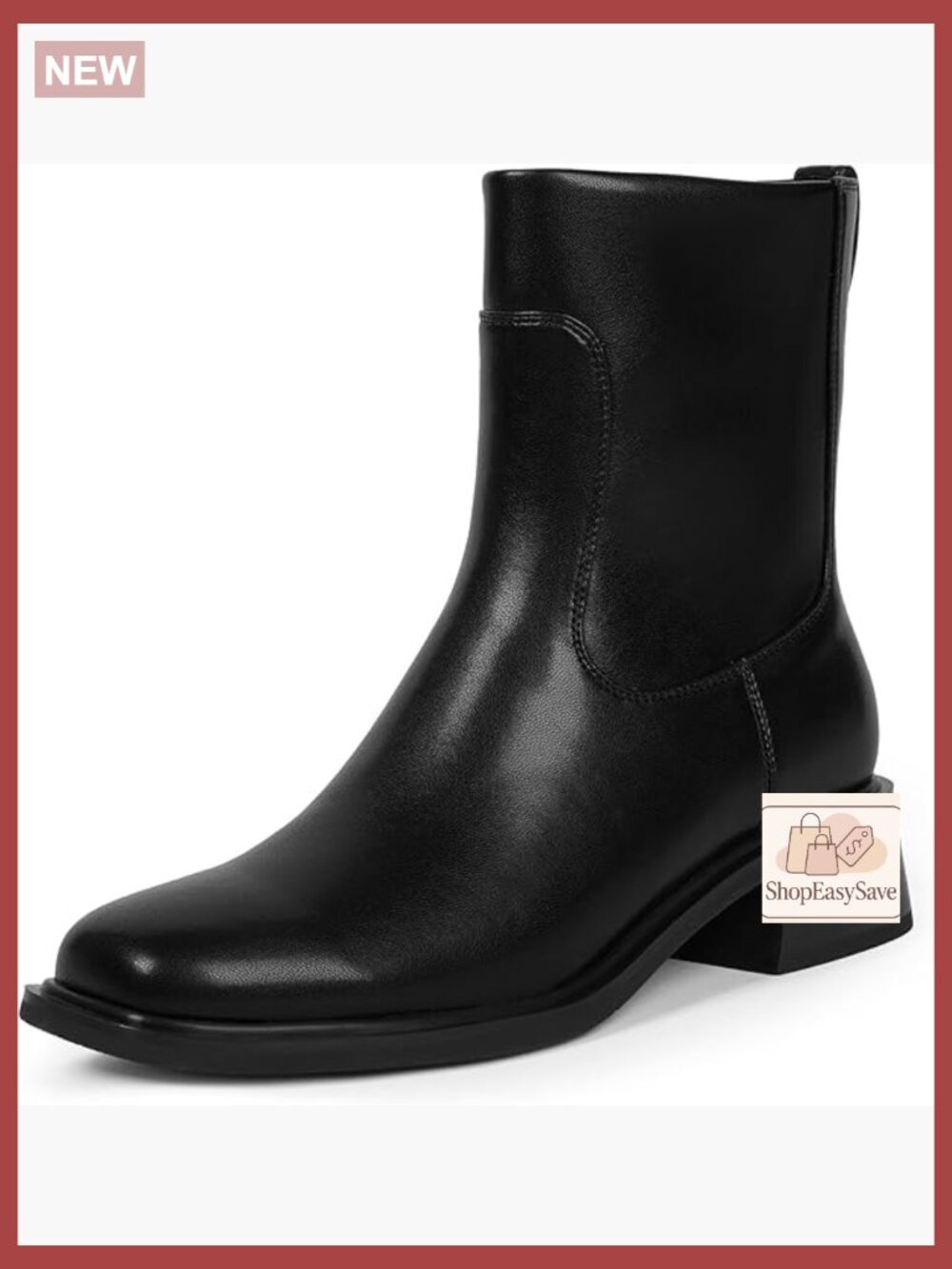 Chunky Low Heel Ankle Booties Square Toe Retro Style Side Zipper Comfort